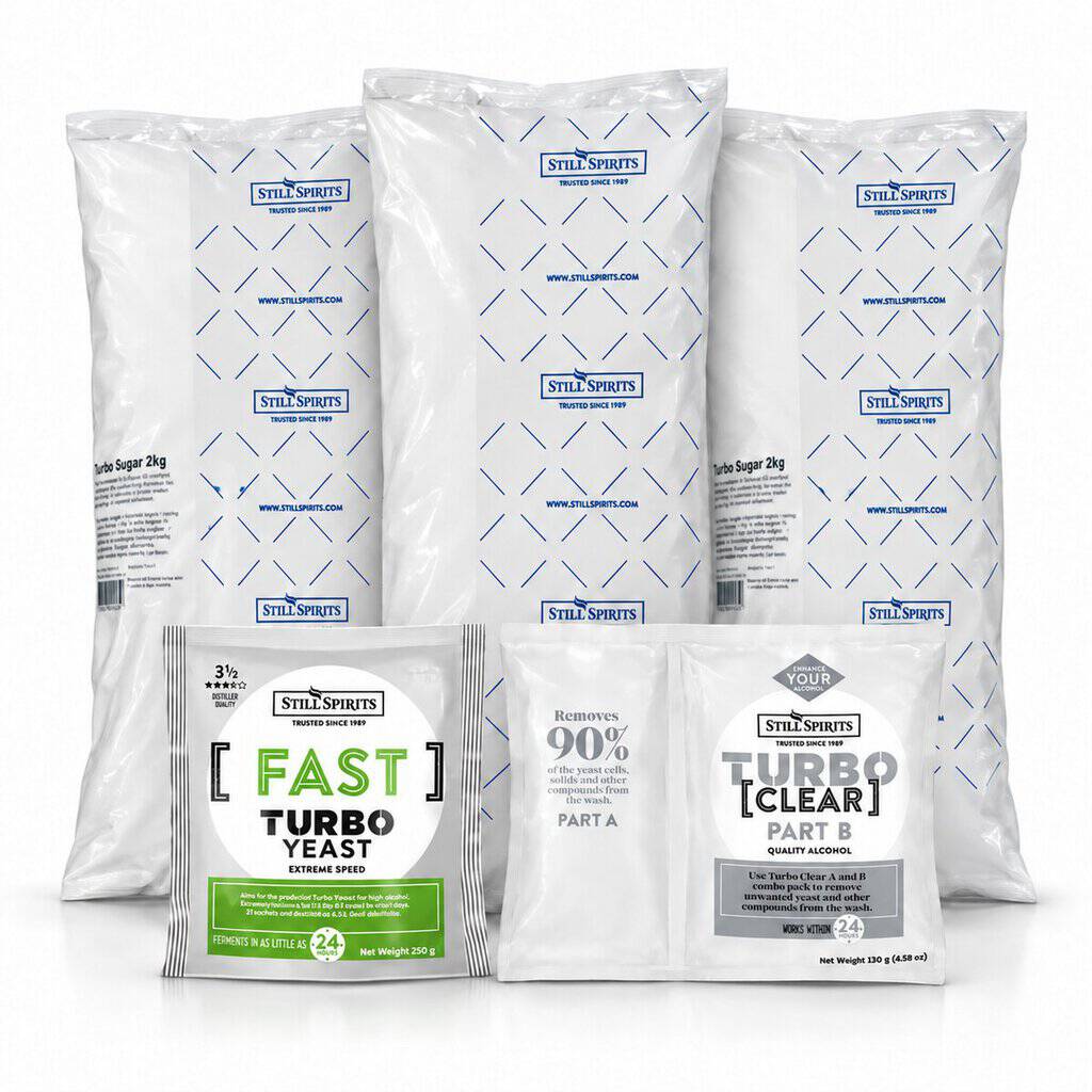 Still Spirits Fast Turbo Production Pack - 6kg Still Spirits Fast Turbo Production Pack with three 2kg Turbo Sugar bags, Fast Turbo Yeast and Turbo Clear